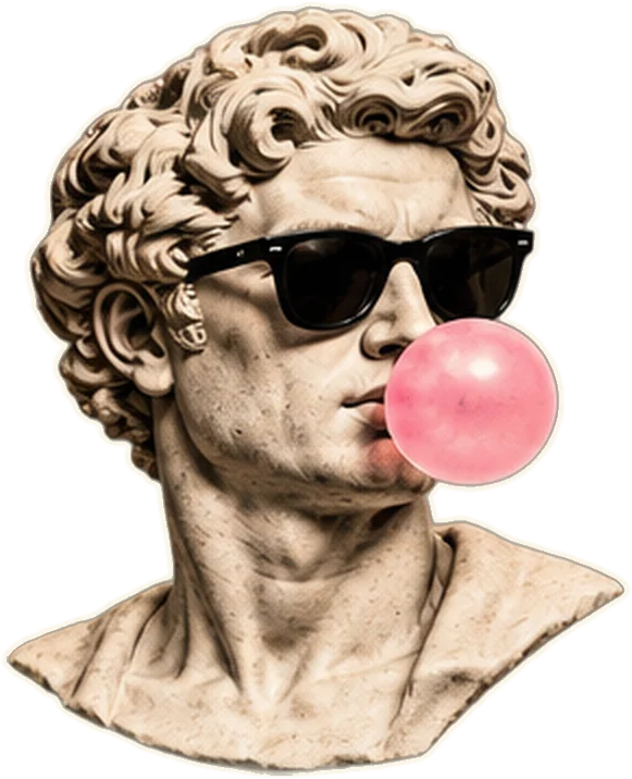 Busto clásico con gafas de sol y chicle
