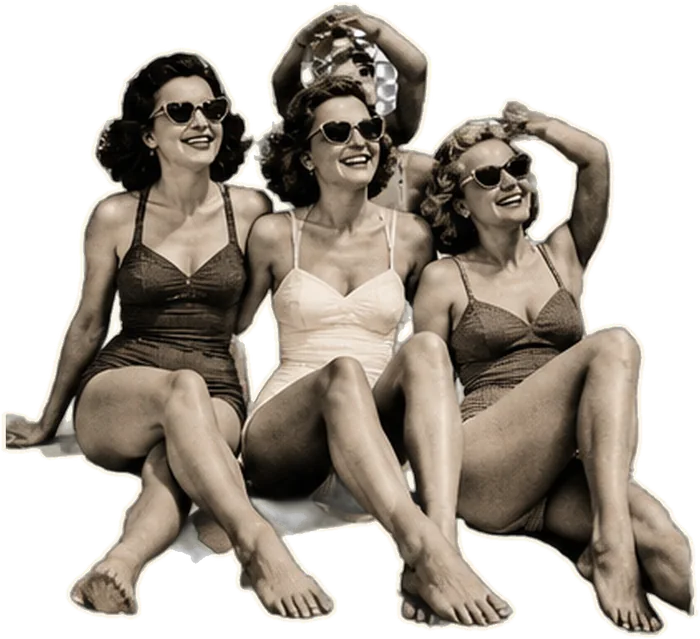 Tres amigas en bañador, foto antigua